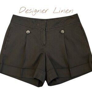 Theory Lena Linen Blend Shorts Brown Pleated Cuffed Hem Casual 6